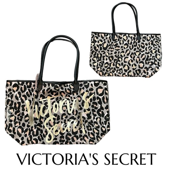 Victoria's Secret AUTHENTIC Leopard Print Tote with Gold Foil NWT - Picture 3 of 16